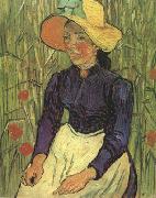 Vincent Van Gogh, Young Peasant Woman with Straw Hat Sitting in the Wheat (nn04)